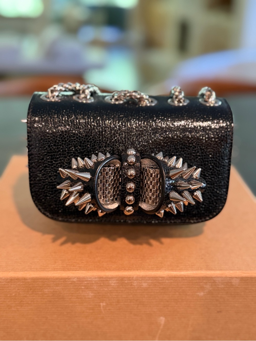 Christian Louboutin Black Mini Spiked Shoulder Bag with Silver Hardware